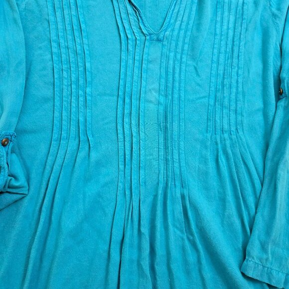 Soft Surroundings Women L Pintuck Tunic Roll Tab Sleeve Blouse - Picture 5 of 11